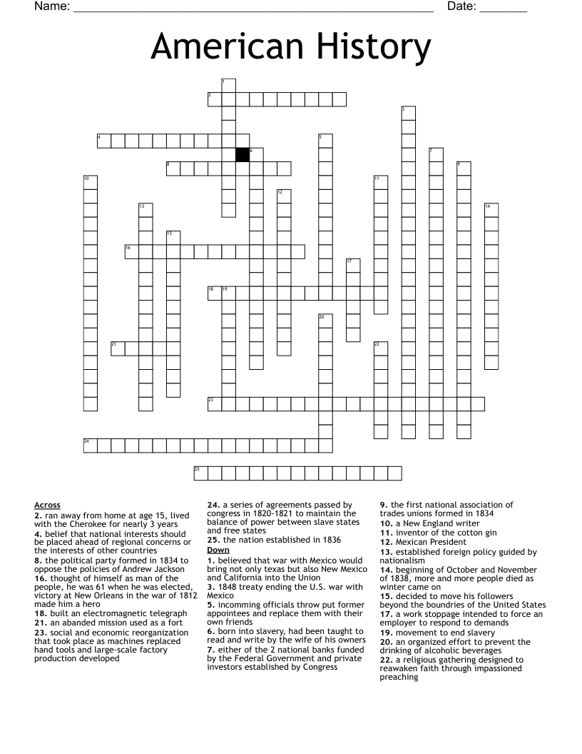 American History Crossword