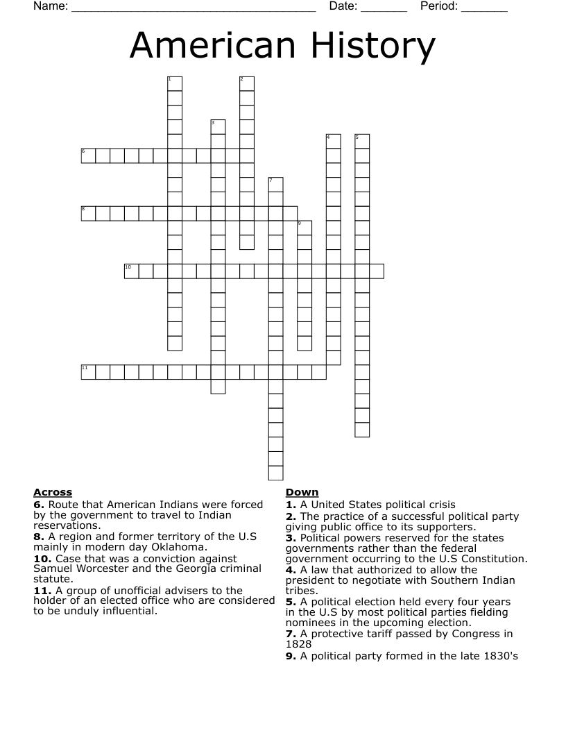 American History Crossword