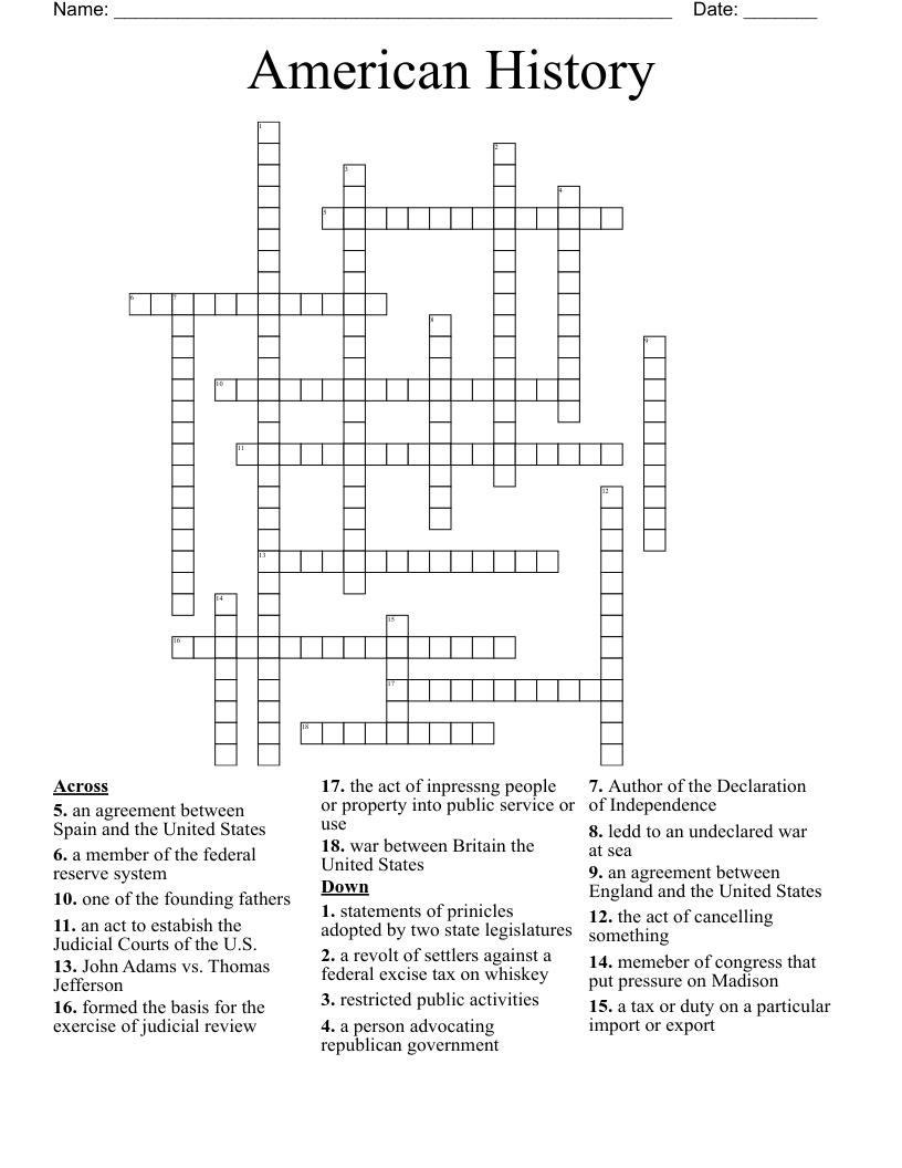 American History Crossword
