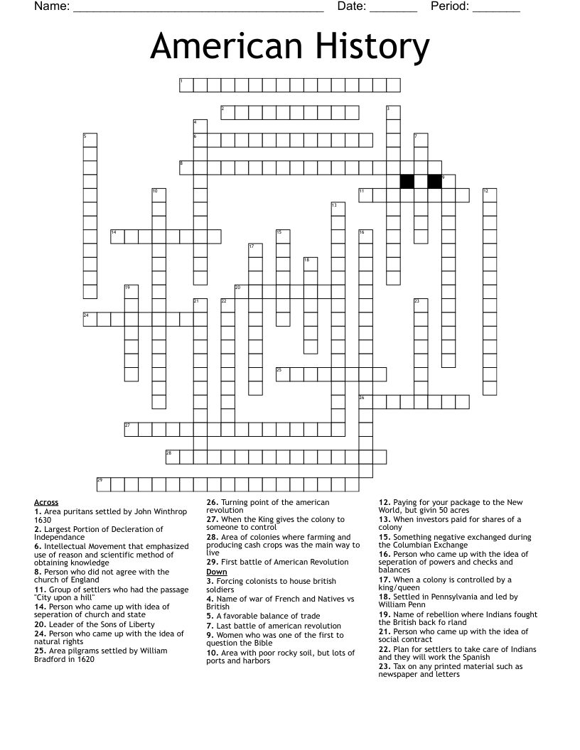 American History Crossword