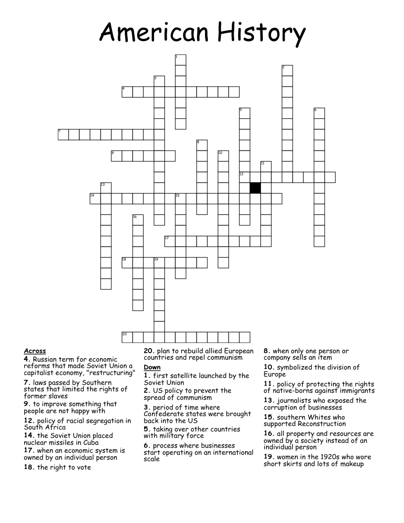 American History Crossword