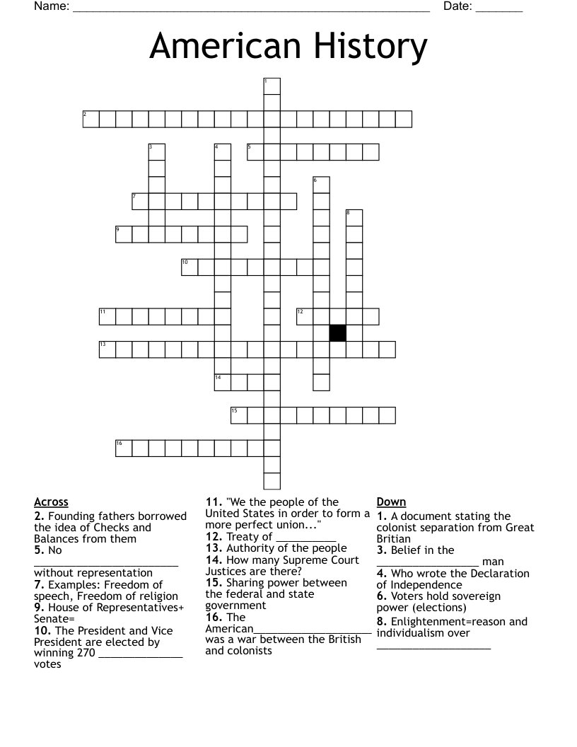 American History Crossword