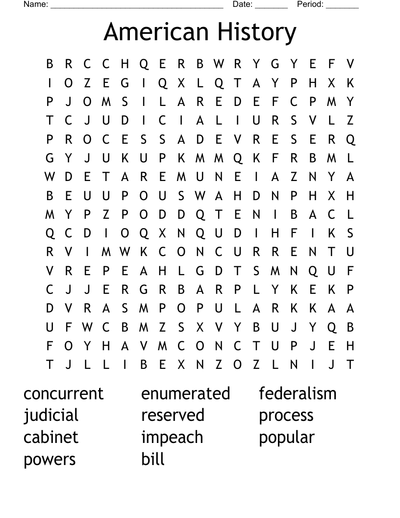 American History Word Search