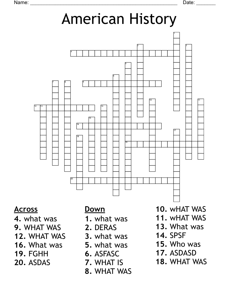 American History Crossword