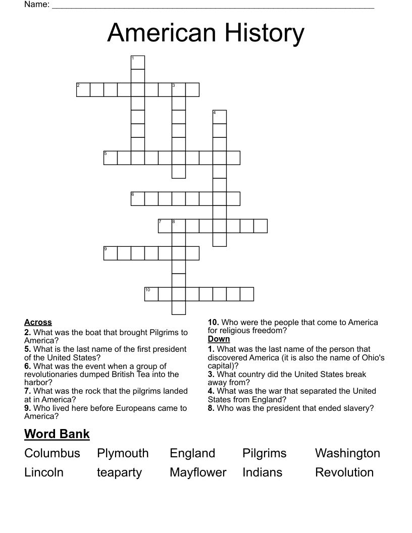 American History Crossword