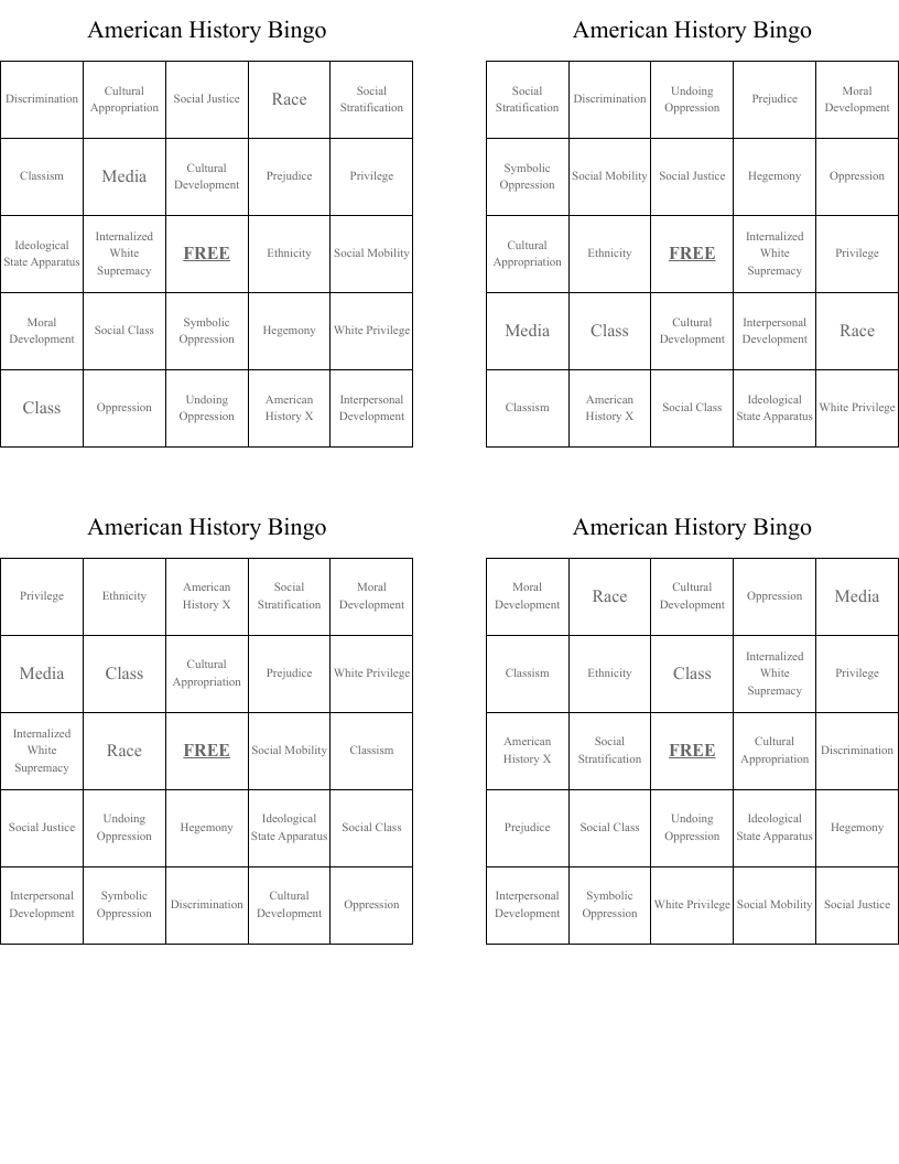 American History Bingo