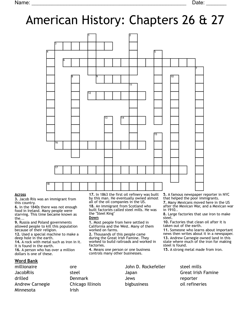 American History: Chapters 26 & 27 Crossword