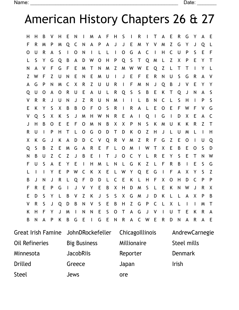 American History Chapters 26 & 27 Word Search