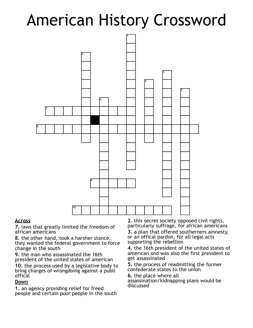 American History Crossword