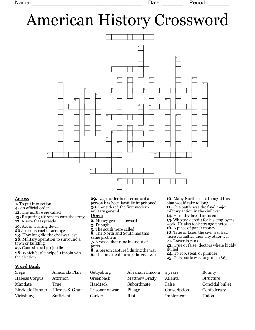 American History Crossword