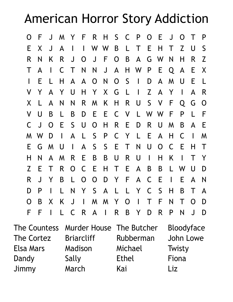 American Horror Story Addiction Word Search