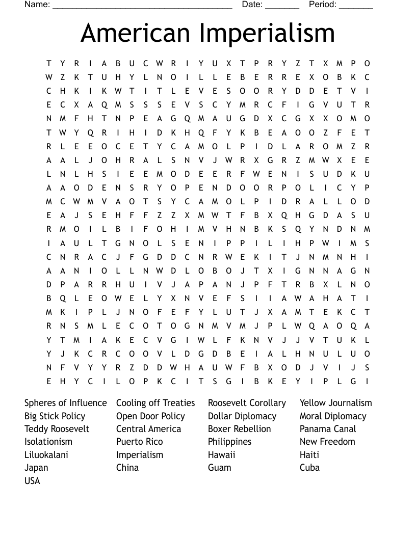 American Imperialism Word Search