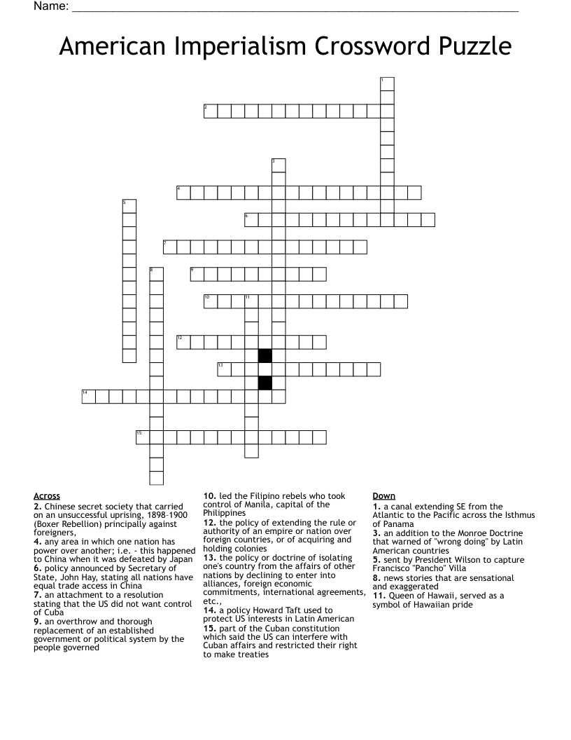 American Imperialism Crossword Puzzle