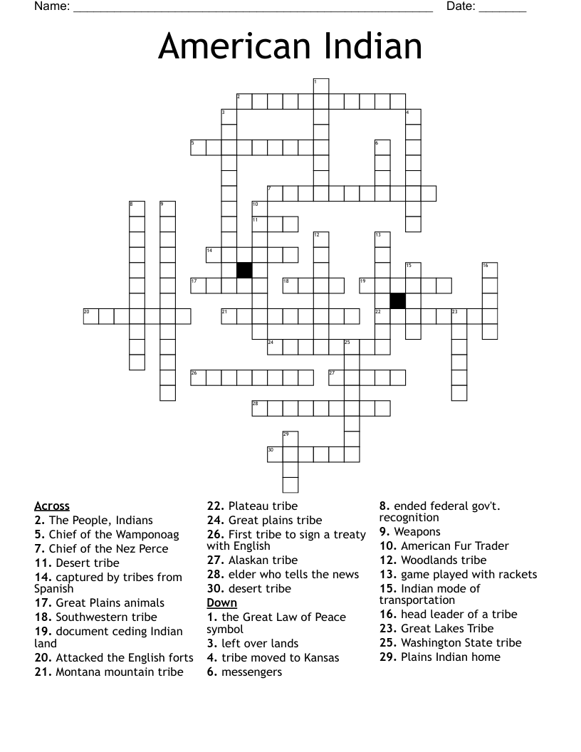American Indian Crossword