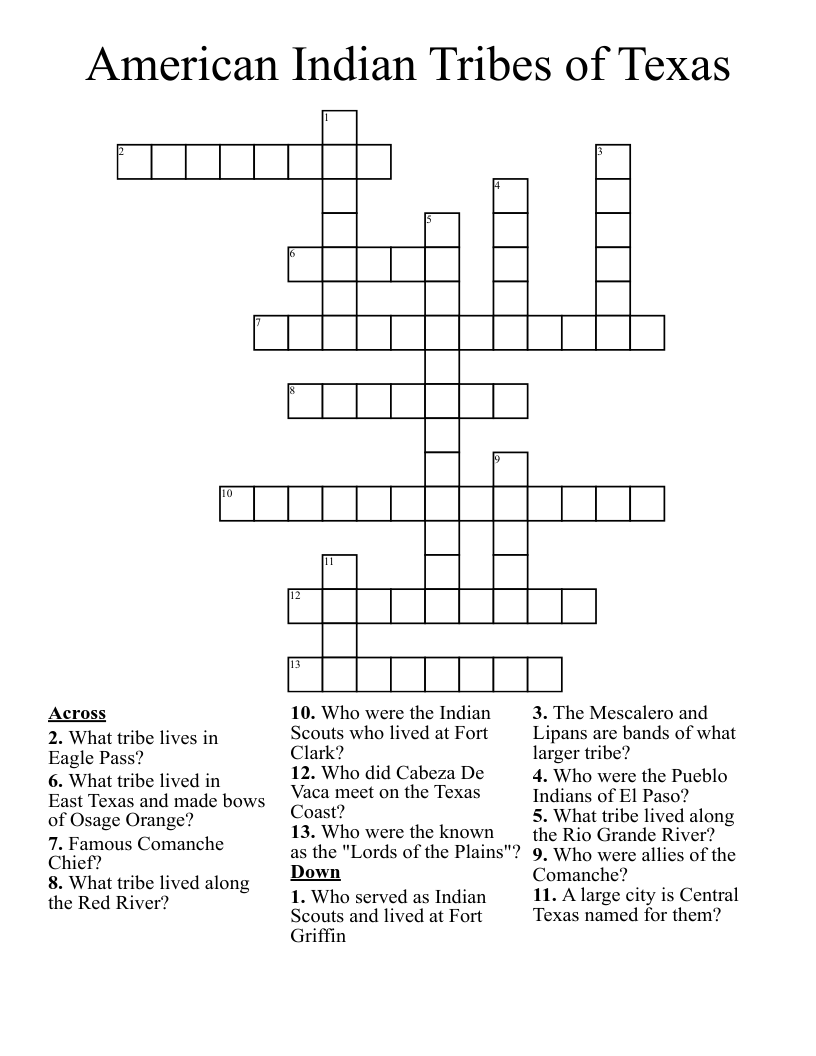 American Indian Tribes of Texas Crossword