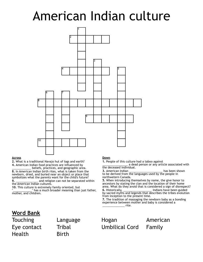 American Indian culture  Crossword