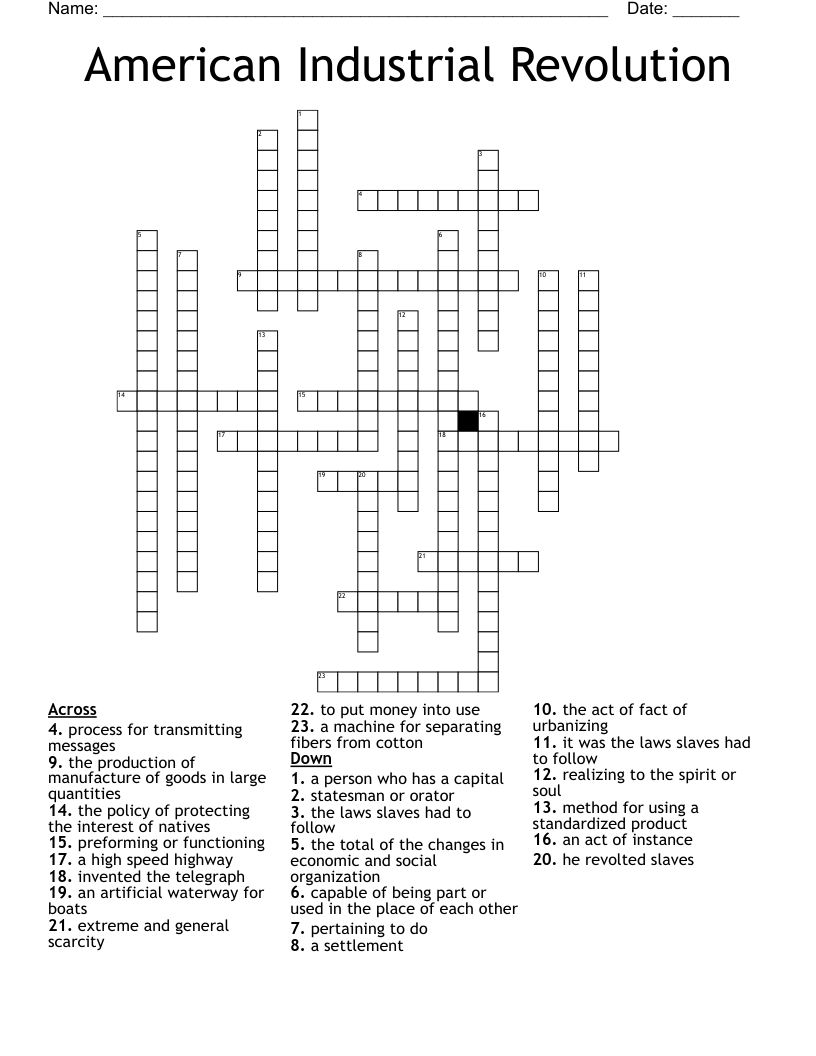 American Industrial Revolution Crossword