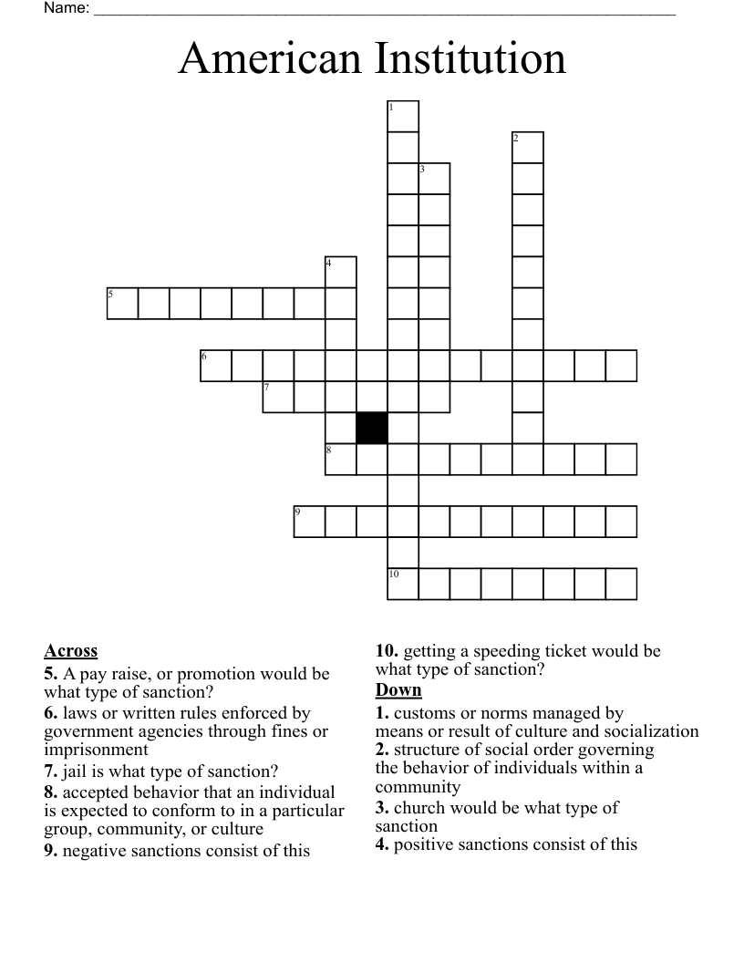 American Institution Crossword