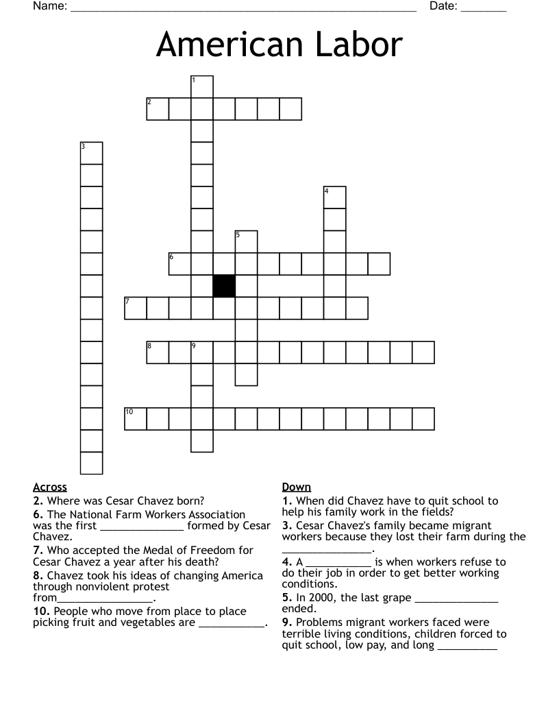 American Labor Crossword