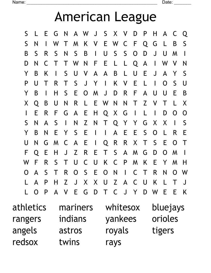 American League Word Search