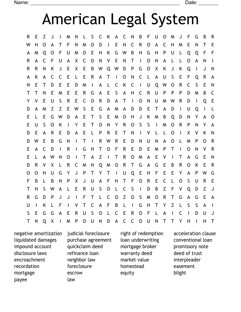 American Legal System Word Search