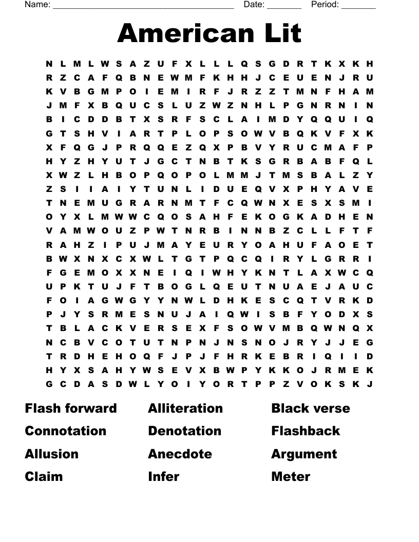 American Lit Word Search