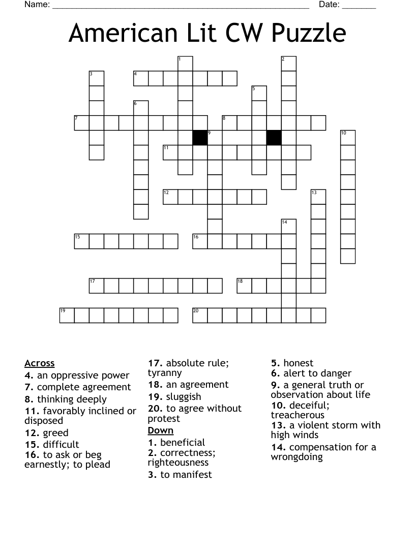 American Lit CW Puzzle Crossword