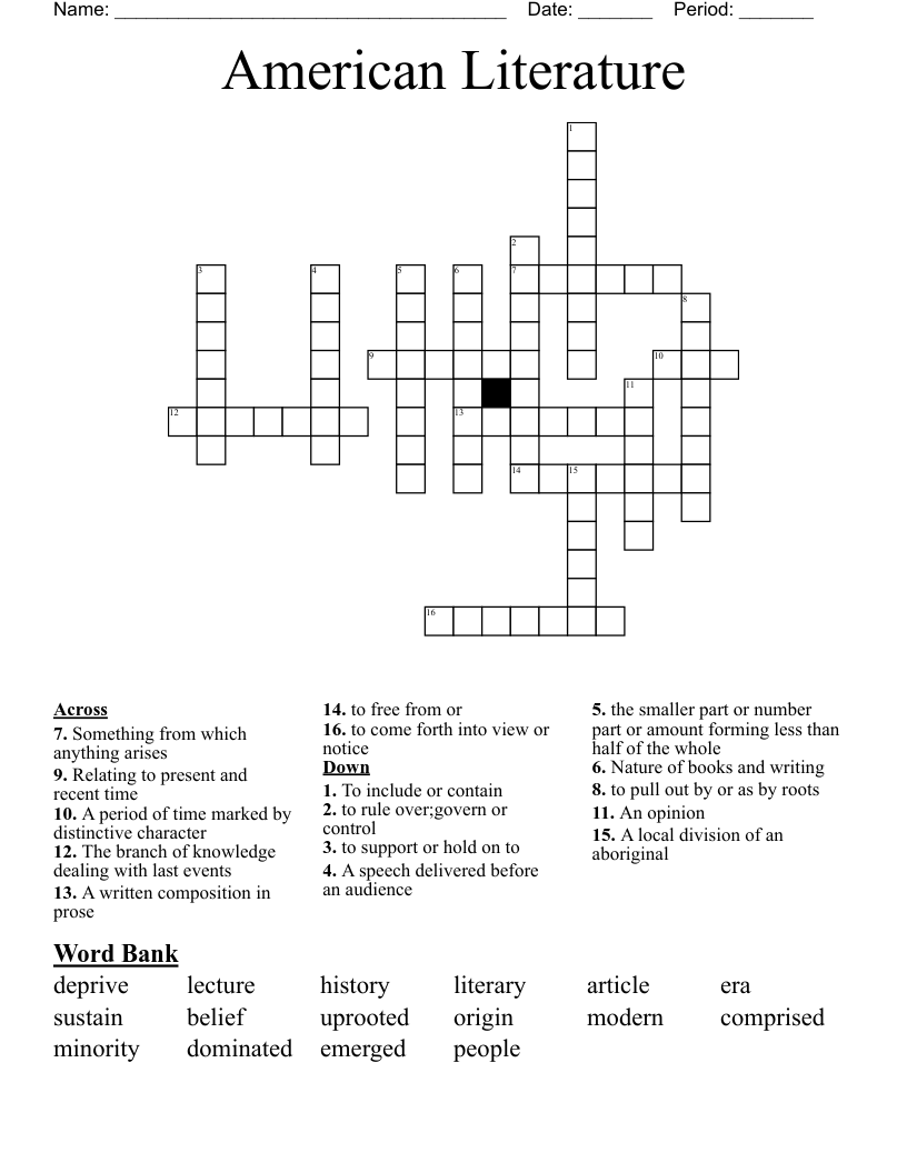 American Literature  Crossword