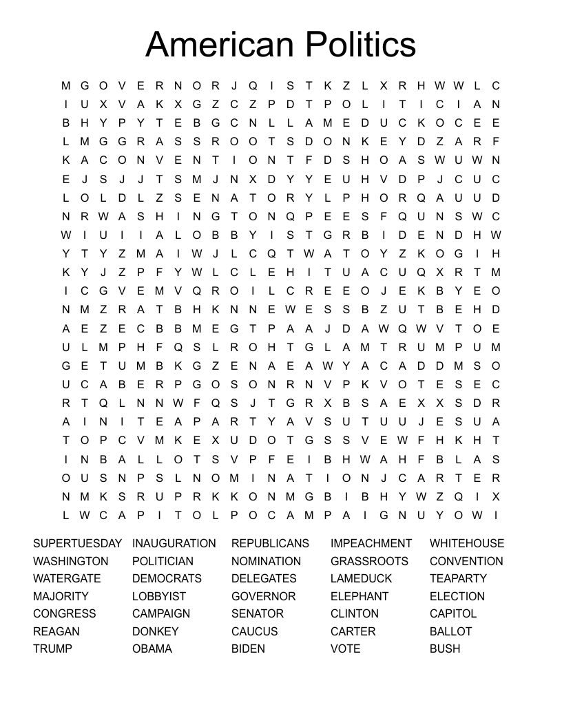 American Politics Word Search