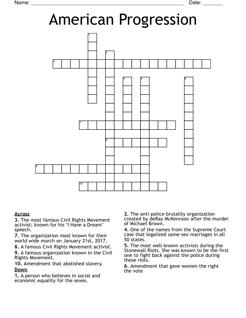American Progression Crossword