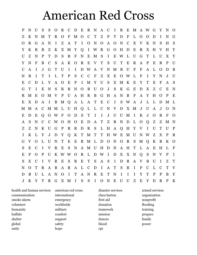 American Red Cross Word Search
