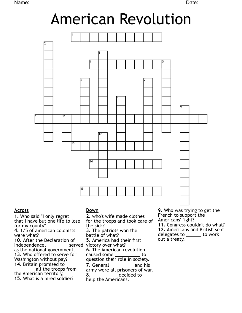 American Revolution Crossword