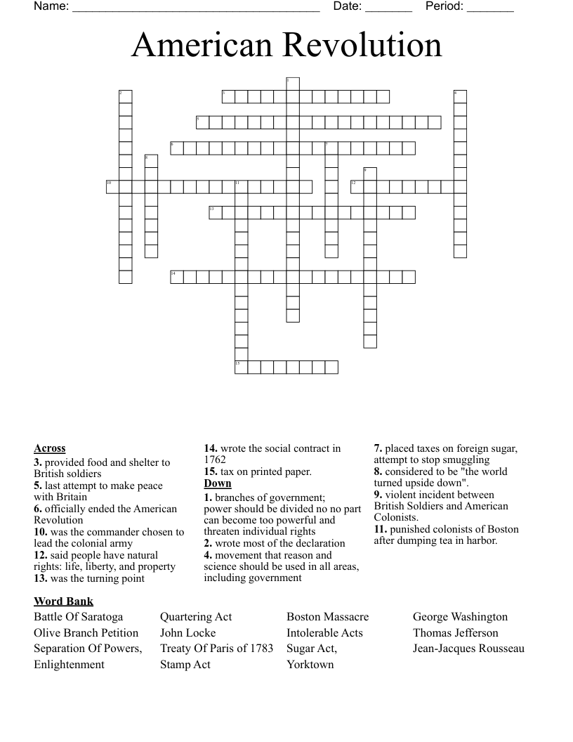 American Revolution Crossword