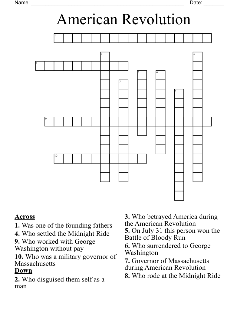 American Revolution Crossword
