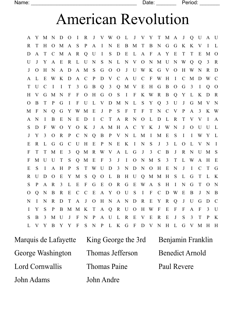 American Revolution Word Search