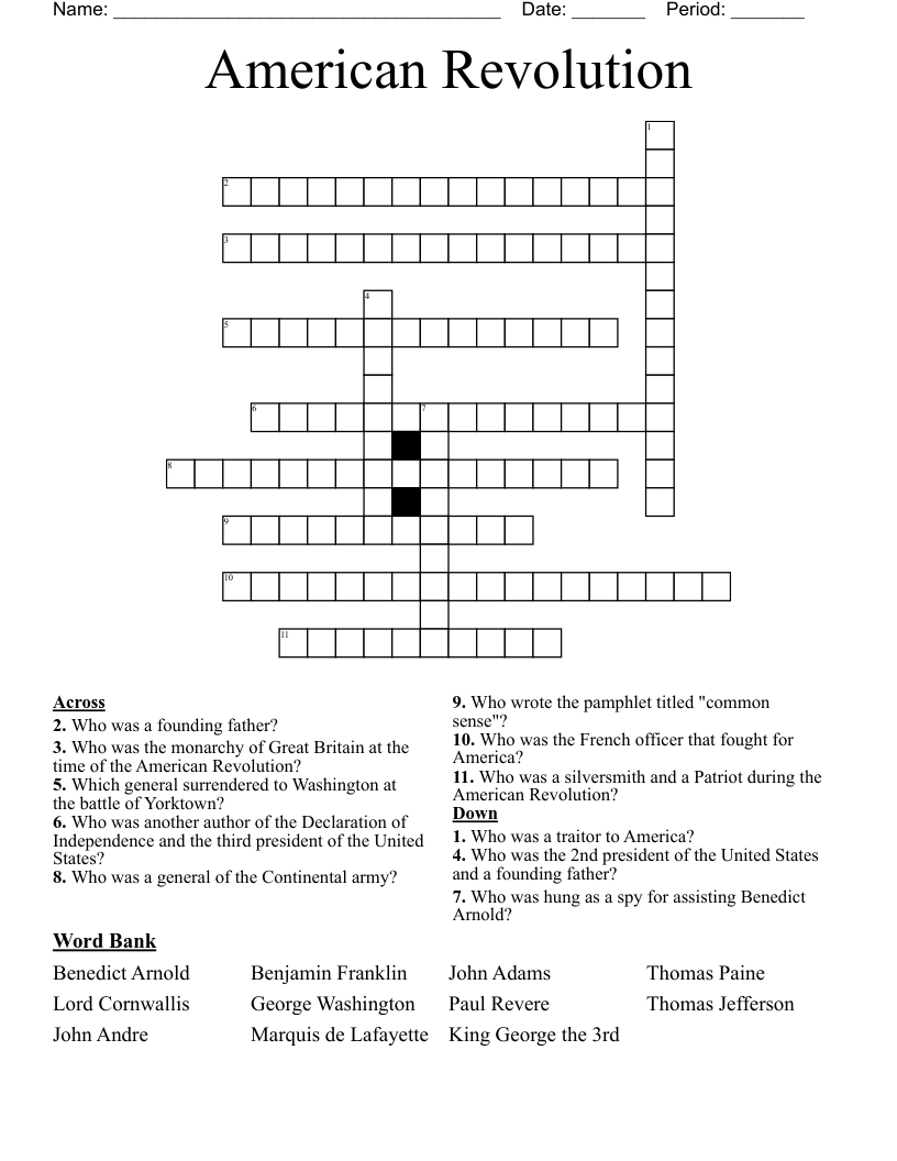 American Revolution Crossword