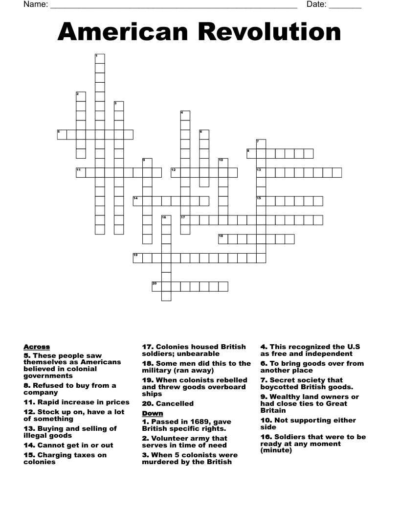 American Revolution Crossword