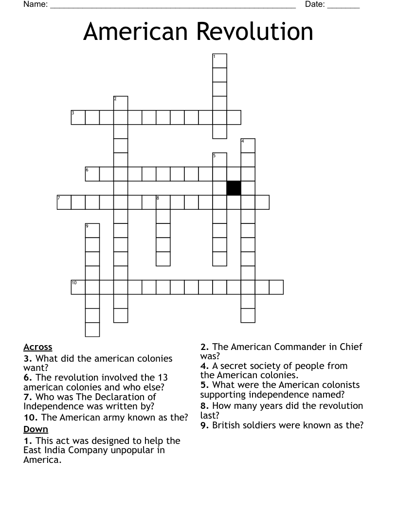 American Revolution Crossword