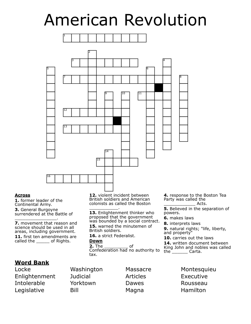 American Revolution Crossword