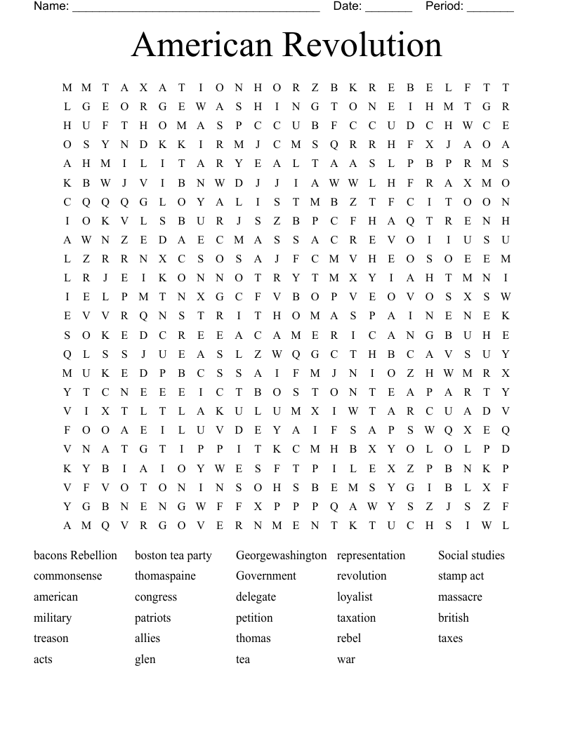 American Revolution Word Search