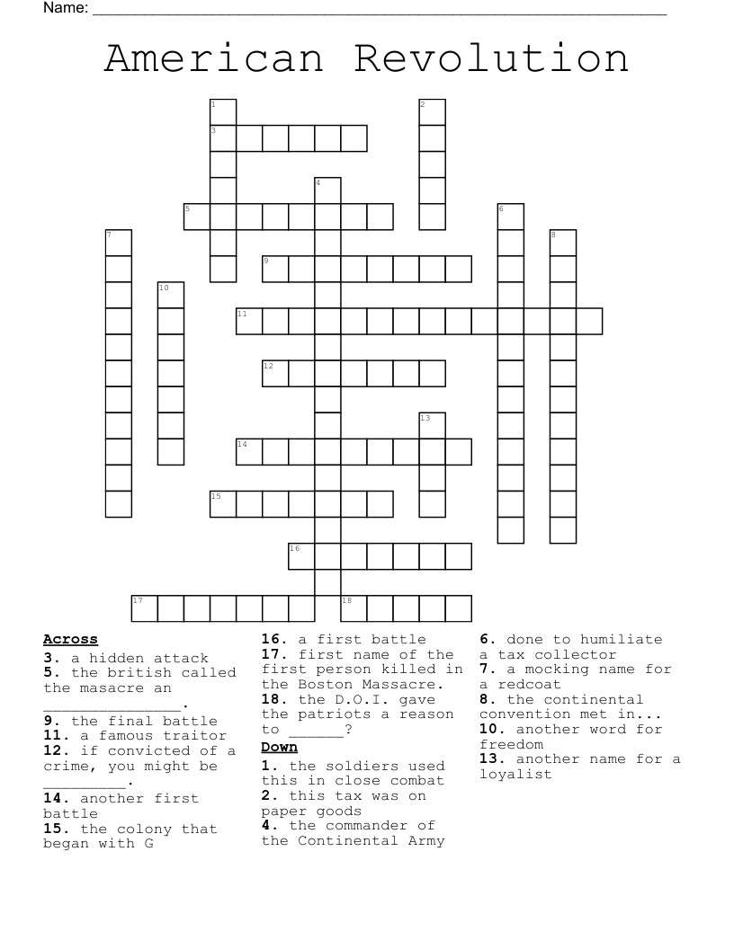 American Revolution Crossword