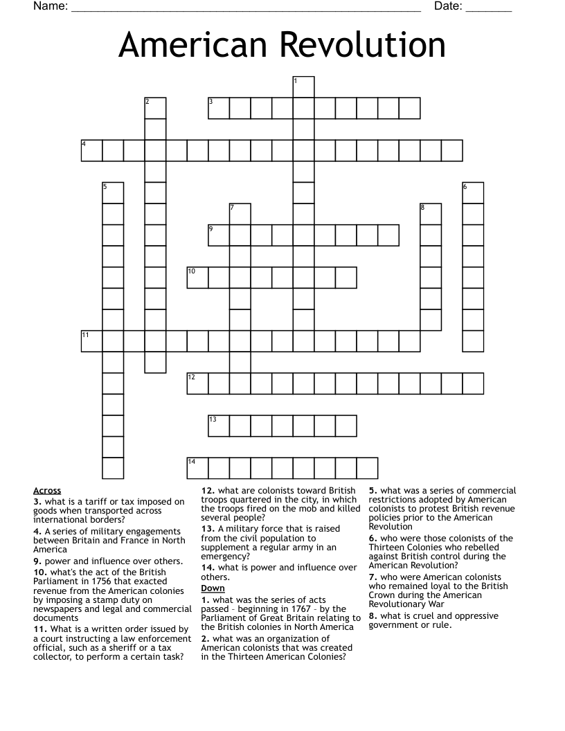 American Revolution Crossword