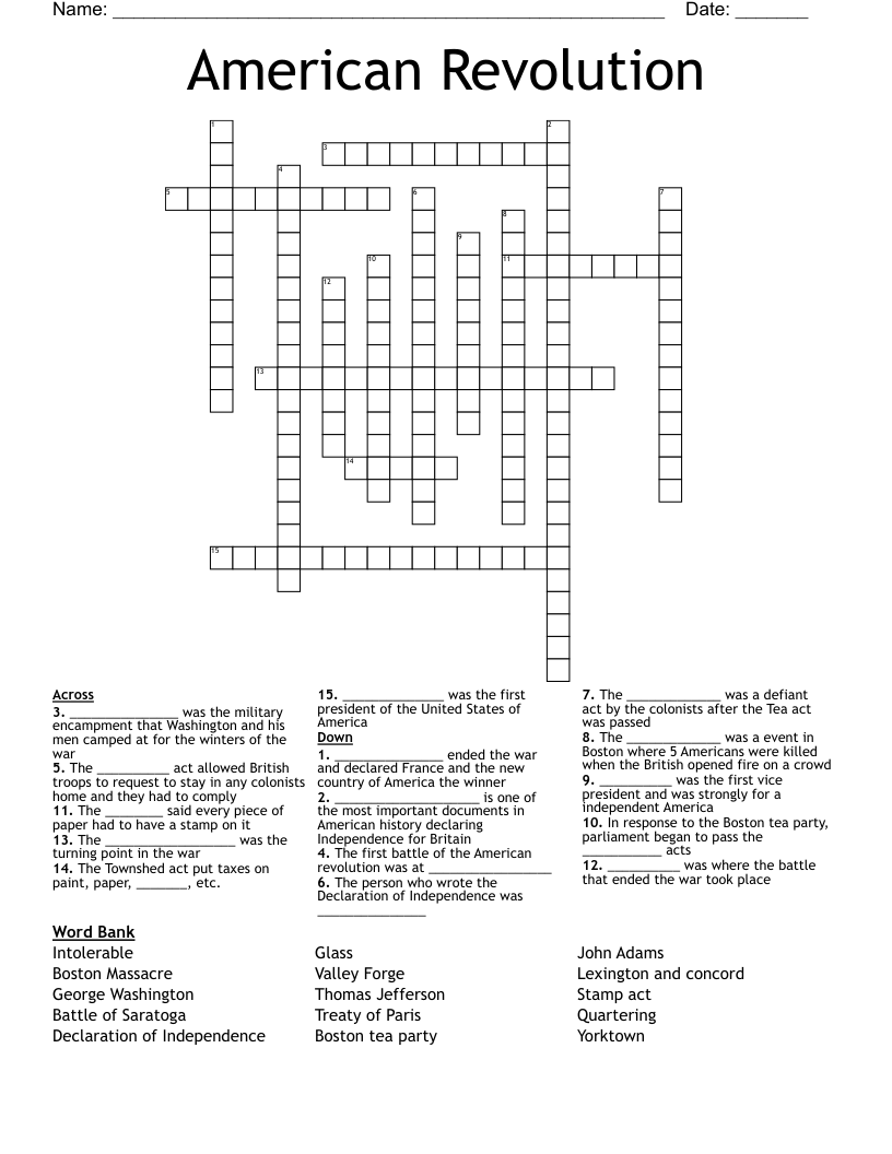 American Revolution Crossword