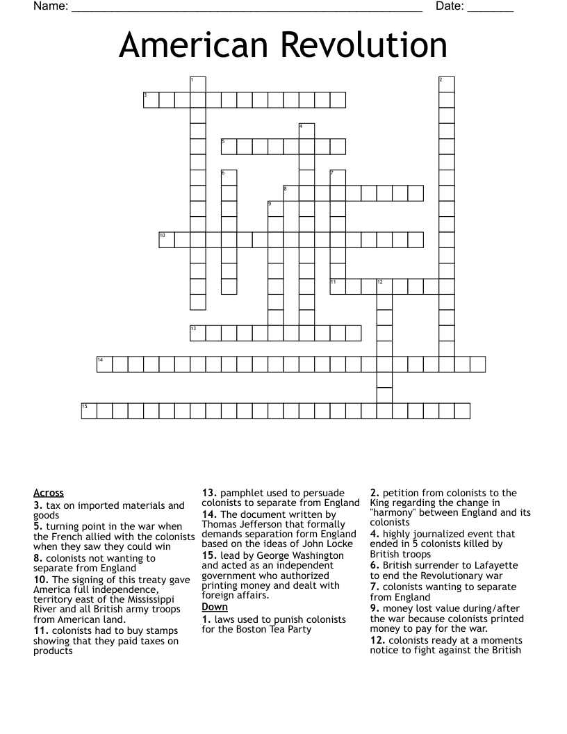 American Revolution Crossword
