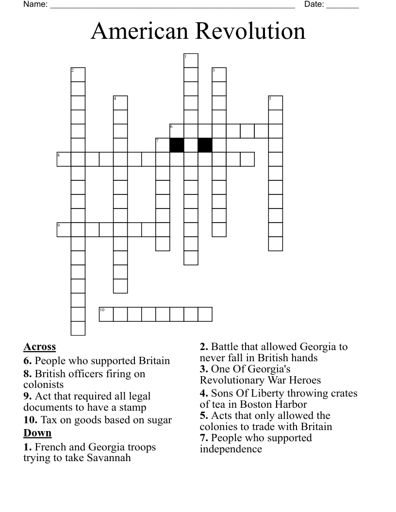 American Revolution Crossword