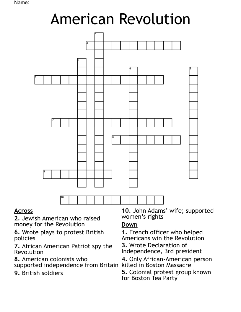 American Revolution Crossword