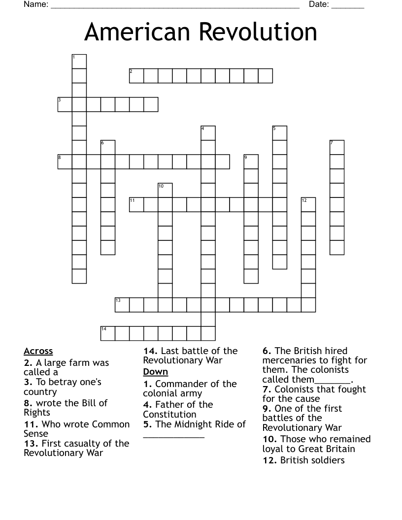 American Revolution Crossword