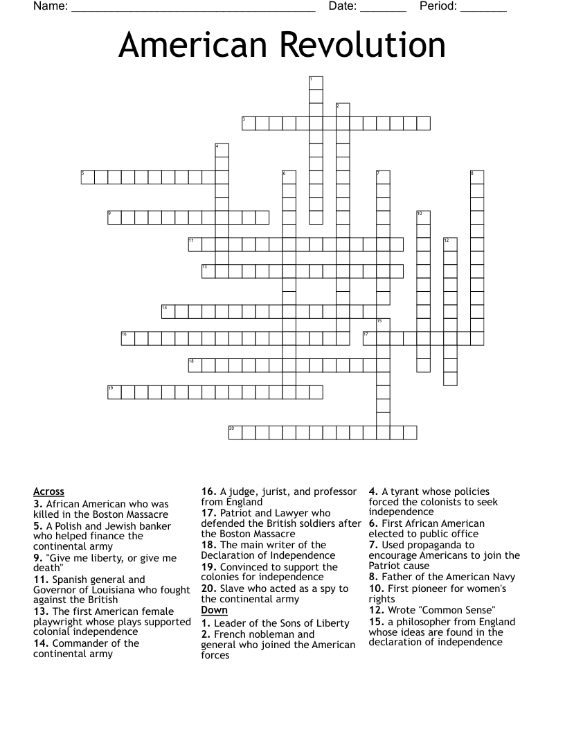 American Revolution Crossword
