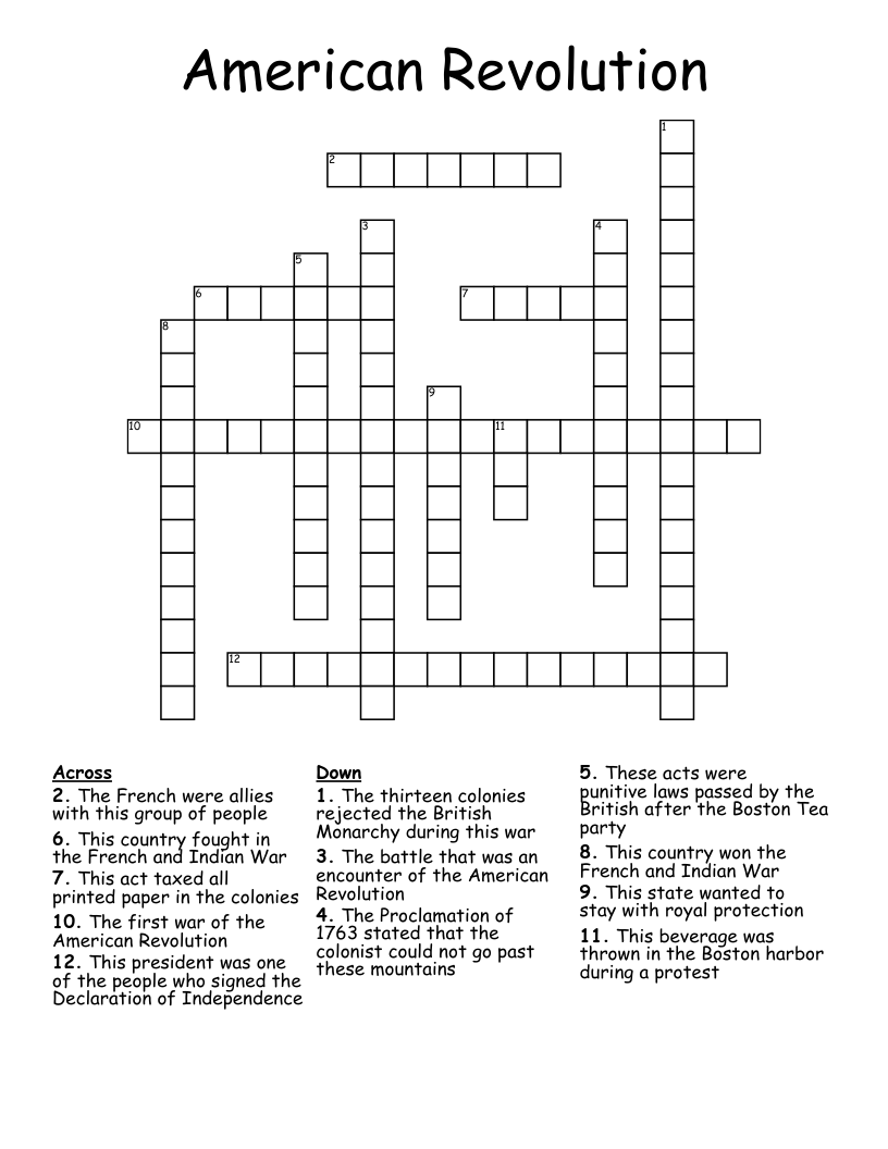 American Revolution Crossword