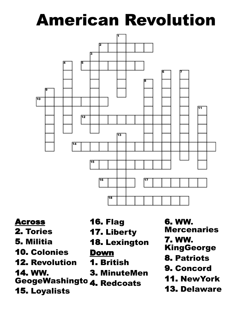 American Revolution Crossword